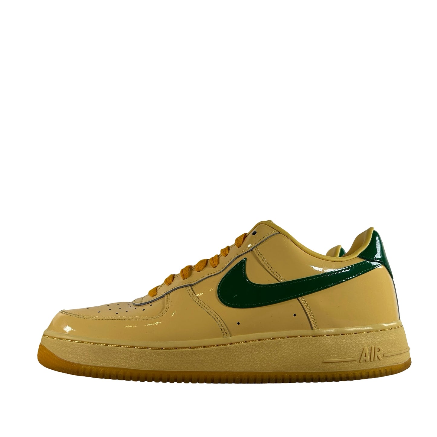 IO4489 700 Nike Air Force 1 Low Patent Leather Topaz Gold Pine Green [USED] - 14 M (Used)