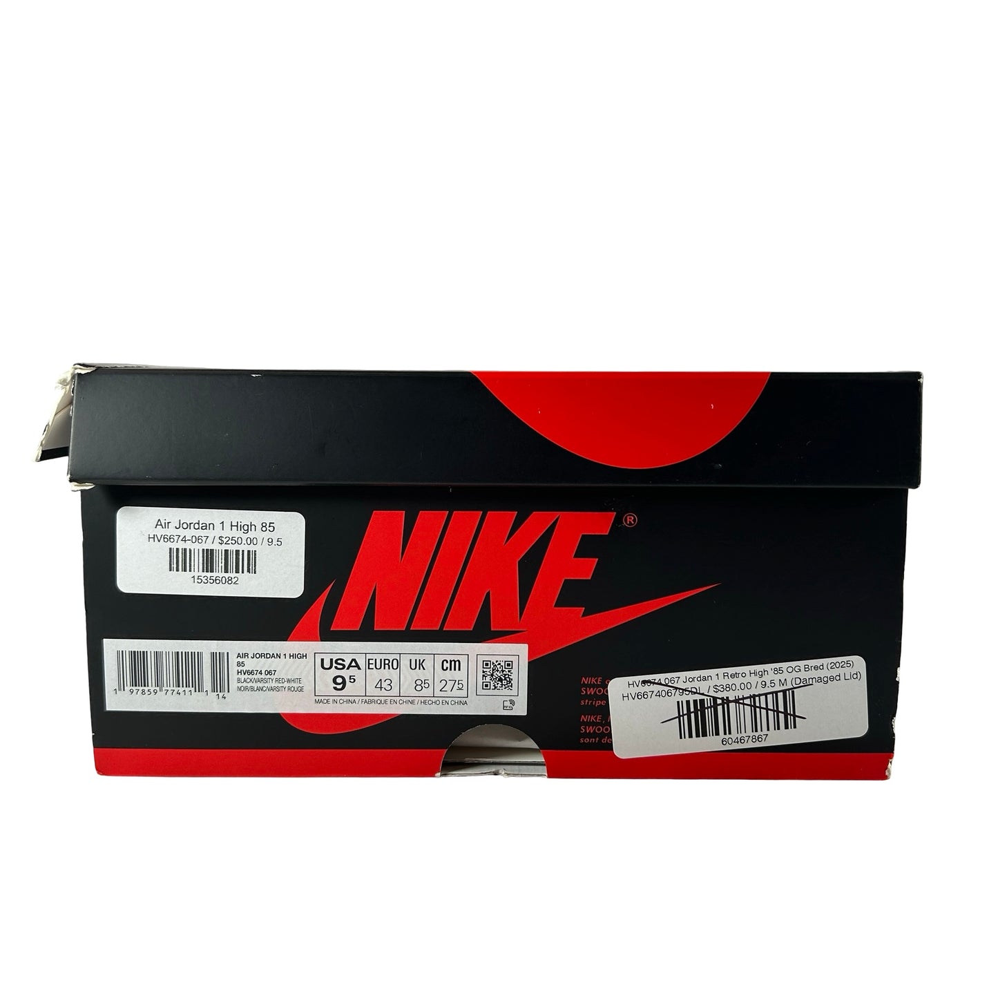 HV6674 067 Jordan 1 Retro High '85 OG Bred (2025) [USED] - 9.5 M (Used)