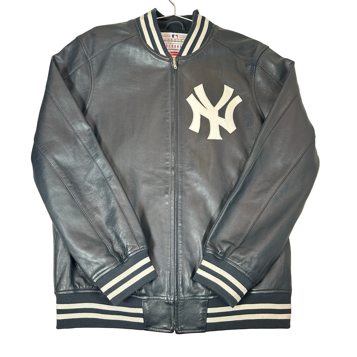 Supreme Yankees Leather Varsity Jacket Navy [USED] - XL (Used)