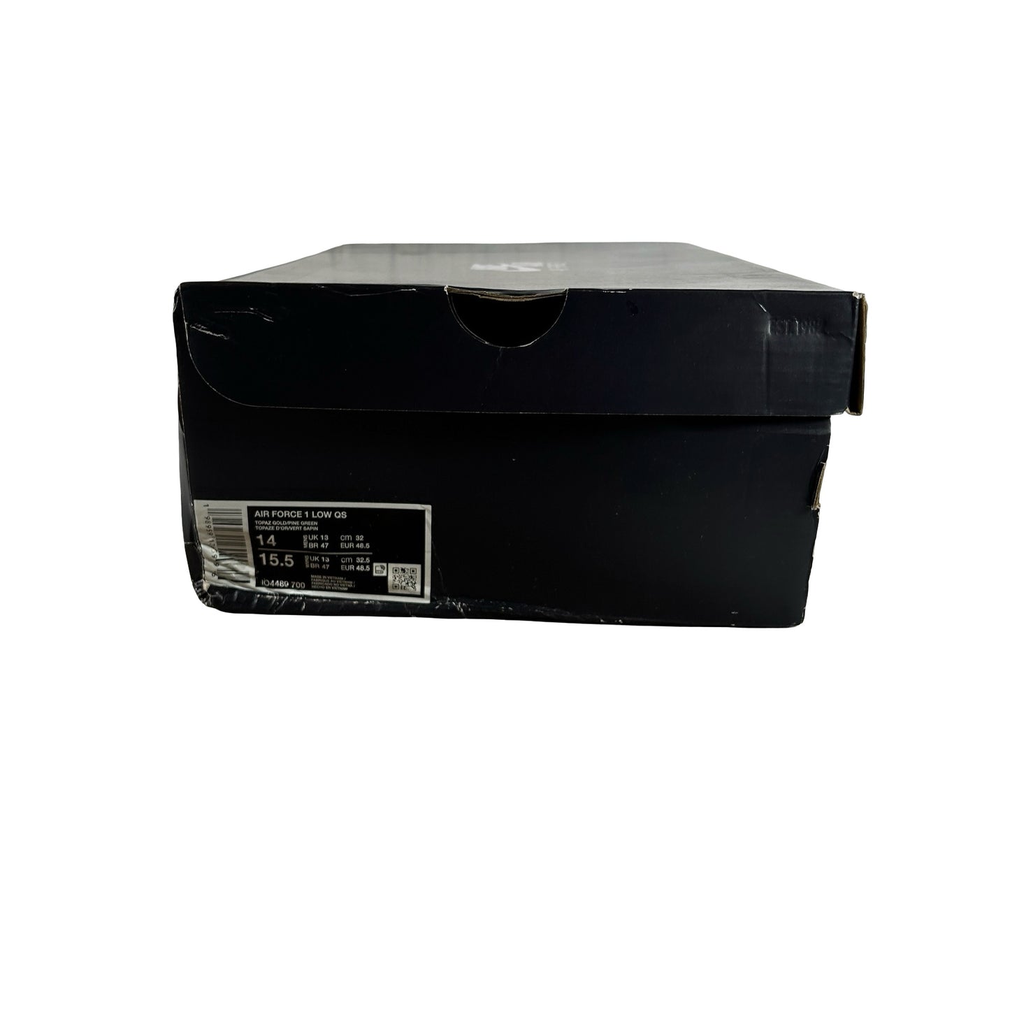 IO4489 700 Nike Air Force 1 Low Patent Leather Topaz Gold Pine Green [USED] - 14 M (Used)
