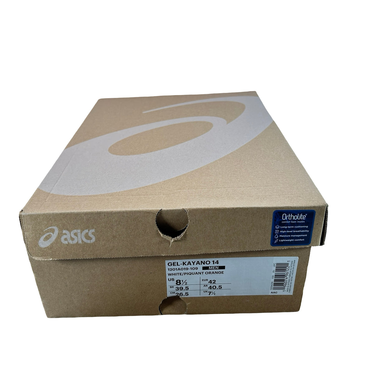 1201A019 109 ASICS Gel-Kayano 14 White Piquant Orange [USED] - 8.5 M (Used)
