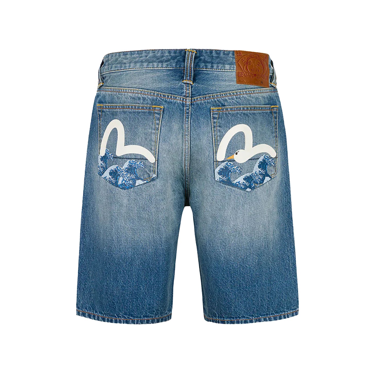 Evisu Playful Seagull and The Great Wave Print Regular Fit Denim Shorts