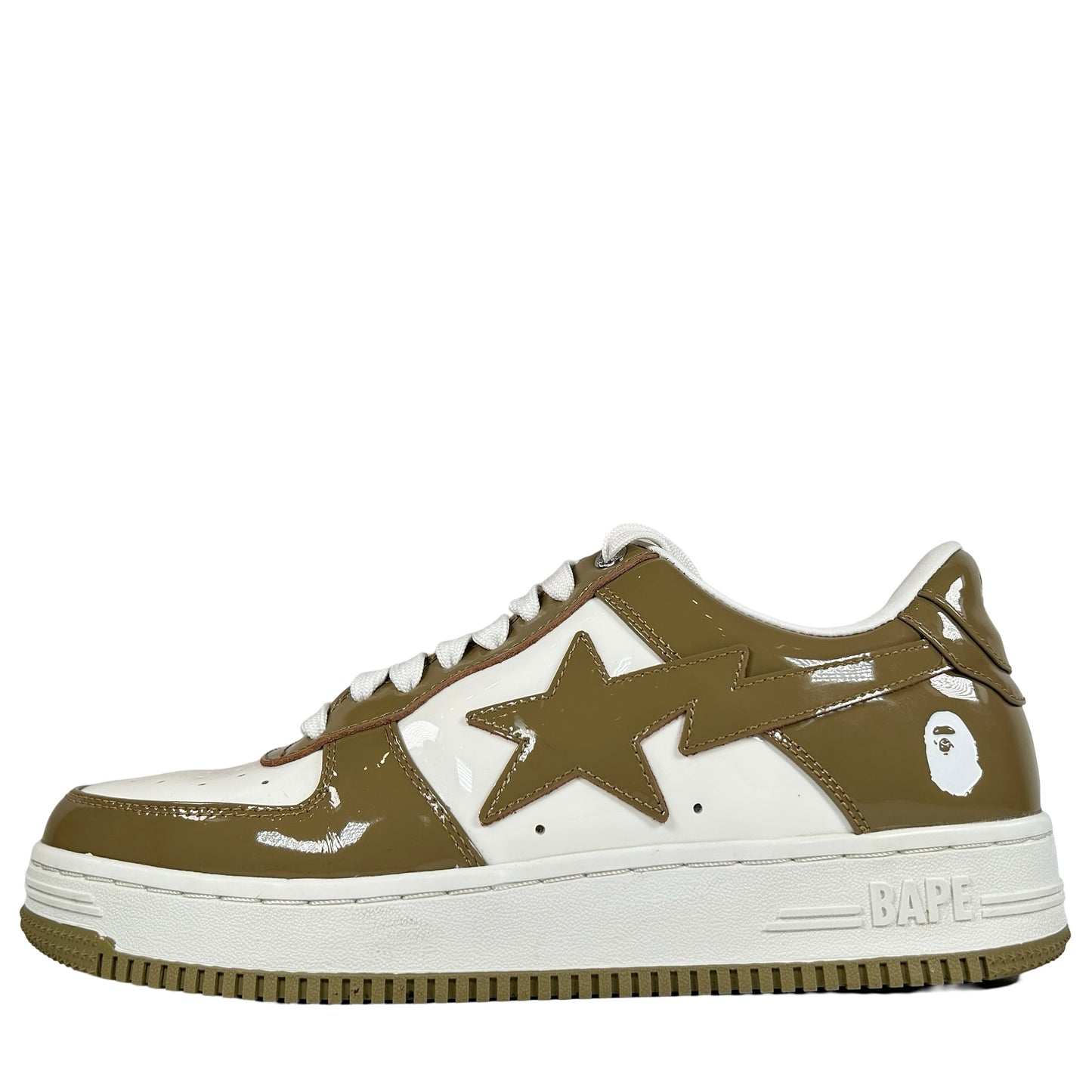 1I70 291 021 A Bathing Ape Bape Sta Patent Leather White Khaki (2023) [USED] - 9 M (Used) (No Box)