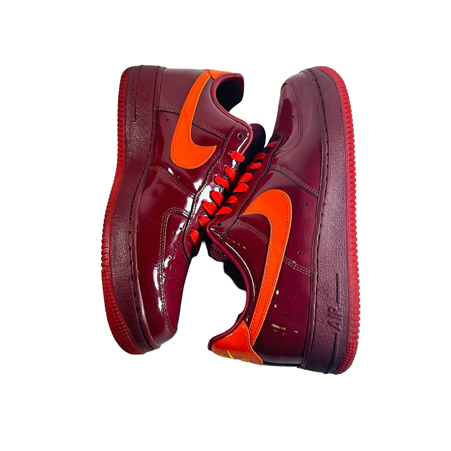 IO4489 601 Nike Air Force 1 Low Patent Leather Dark Team Red Safety Orange [USED] - 9 M (Used)