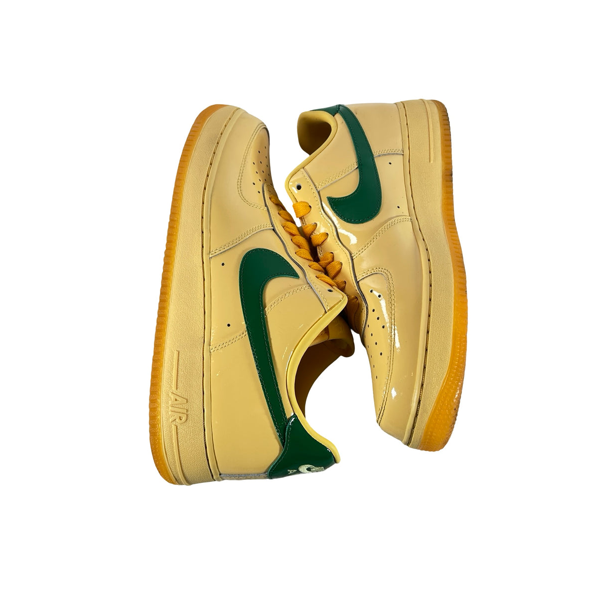IO4489 700 Nike Air Force 1 Low Patent Leather Topaz Gold Pine Green [USED] - 11 M (Used)