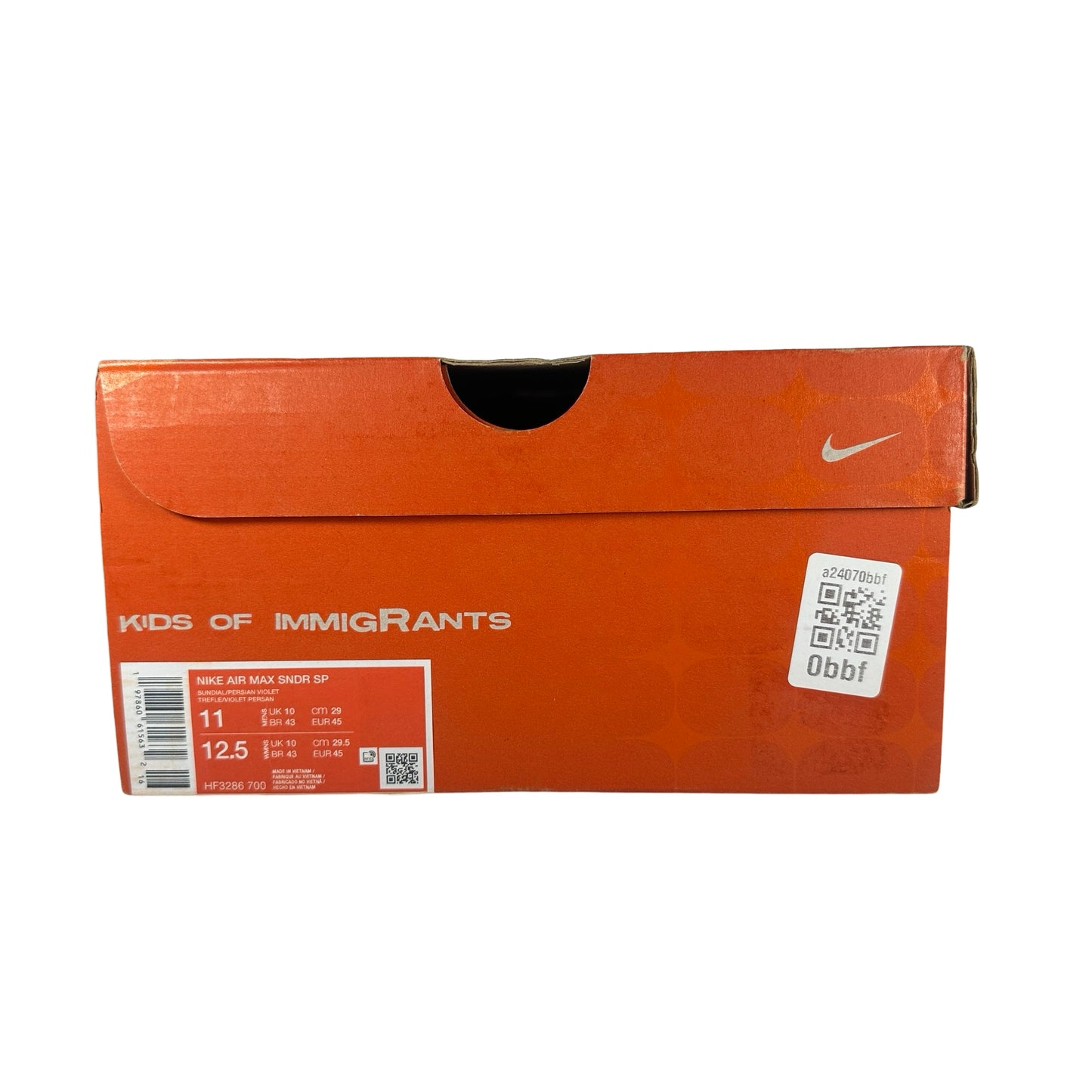 HF3286 700 Nike Air Max Sunder SP Kids of Immigrants Sunrise [USED] - 11 M (Used)