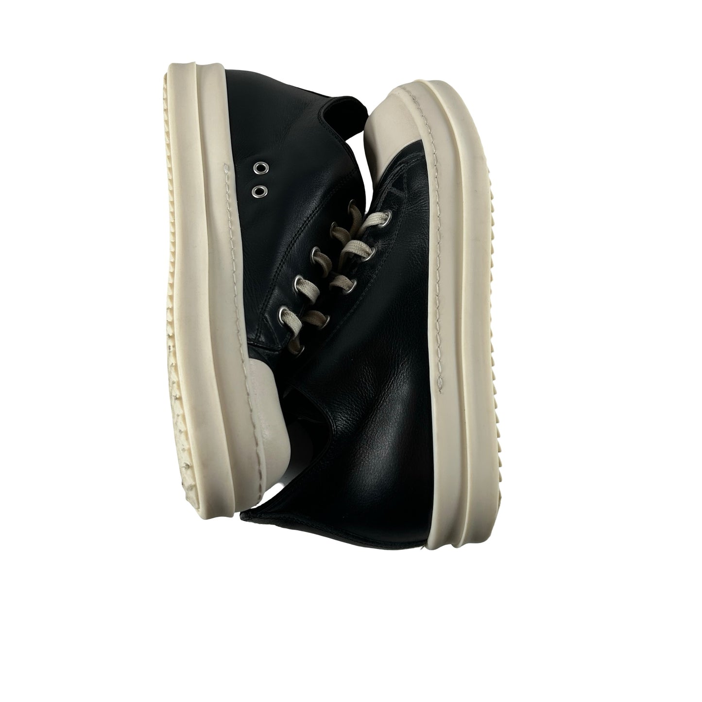 RU02E1891 LCO 911 Rick Owens Low Sneaks Leather Black Milk [USED] - 35 EU (Used) (No Box)