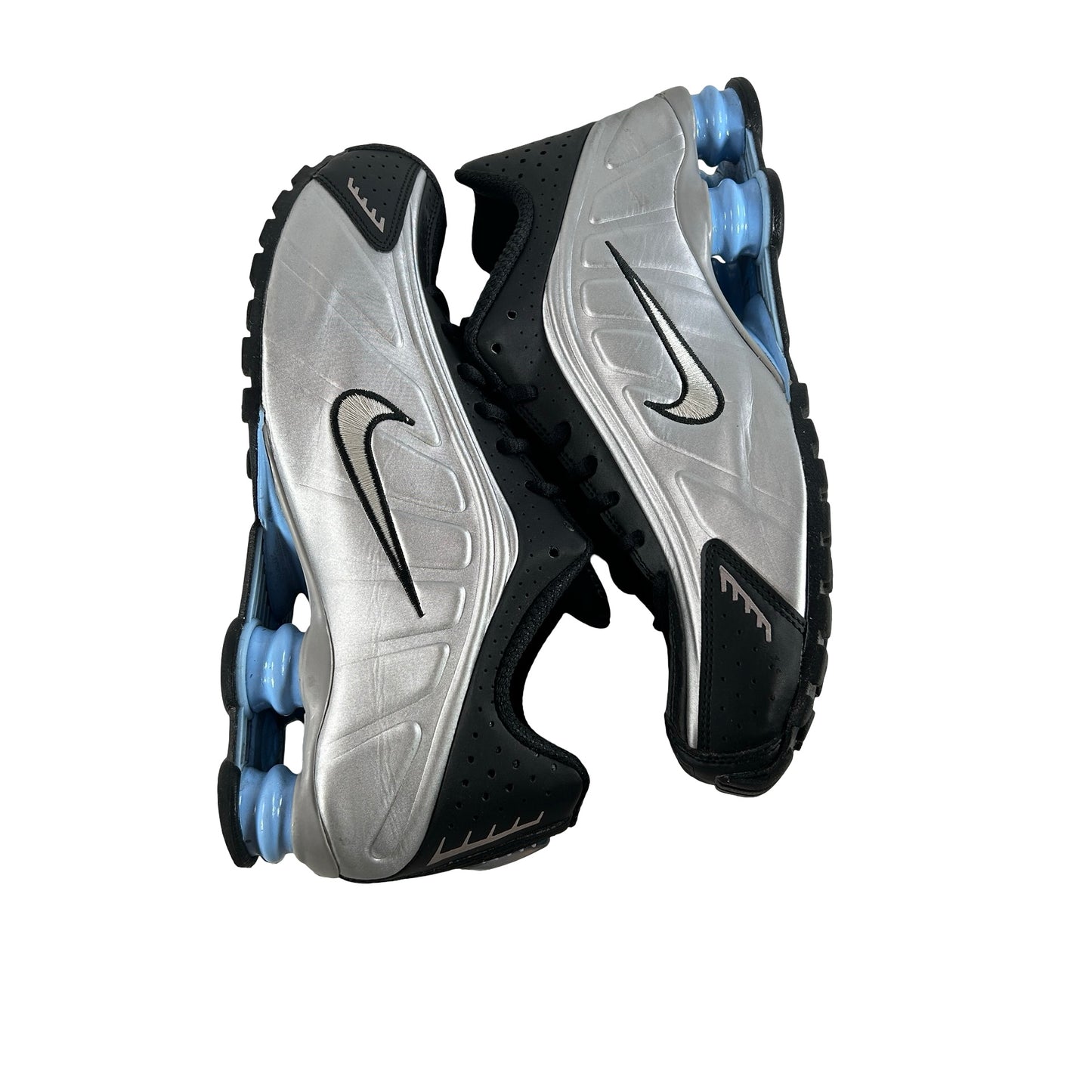 HQ1988 004 Nike Shox R4 Metallic Silver Black Psychic Blue [USED] - 9 M (Used) (No Box)
