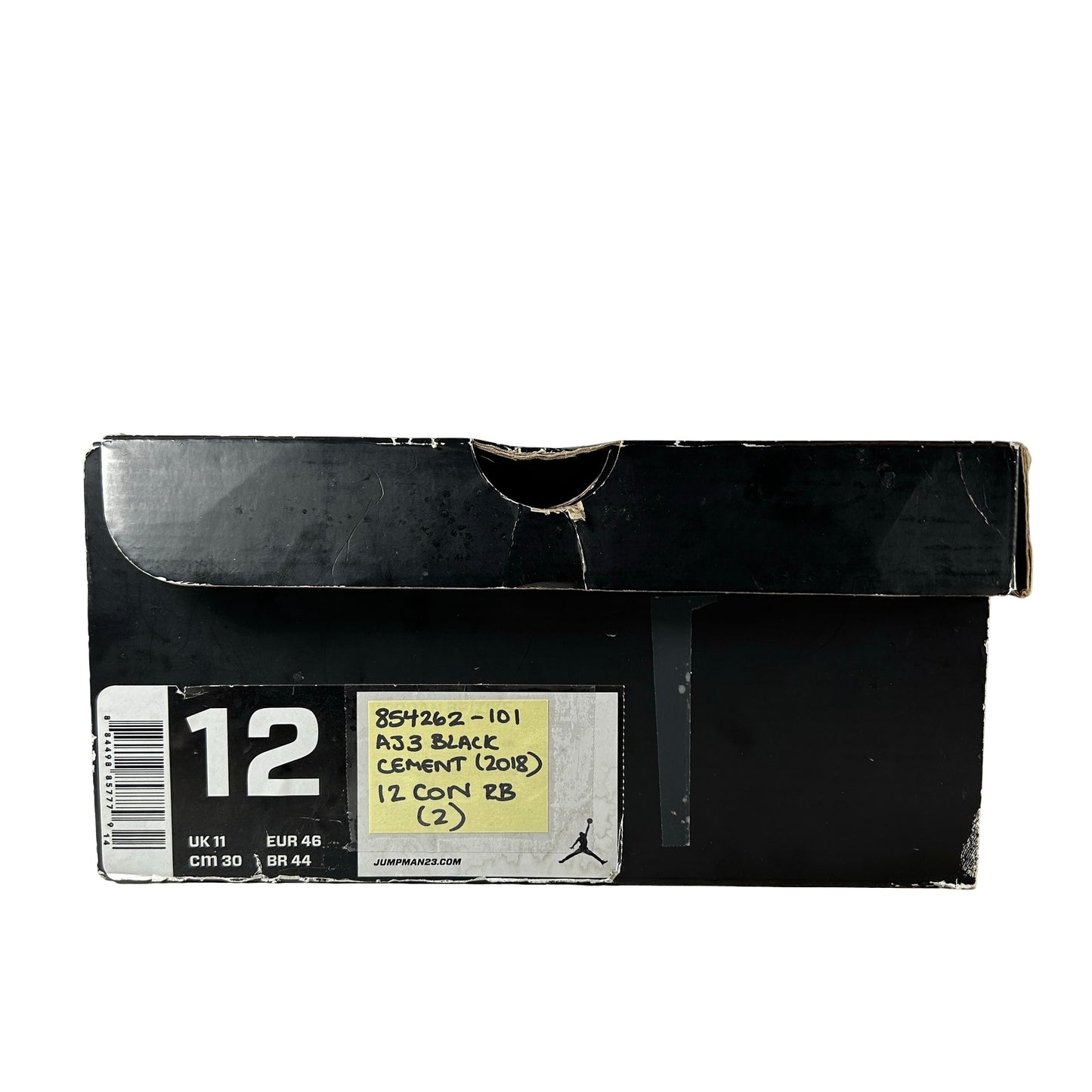 854262 001 Jordan 3 Black Cement 2018 [CONDITIONAL] - 12 M (Heel Tabs Yellowing2) (Replace Box)