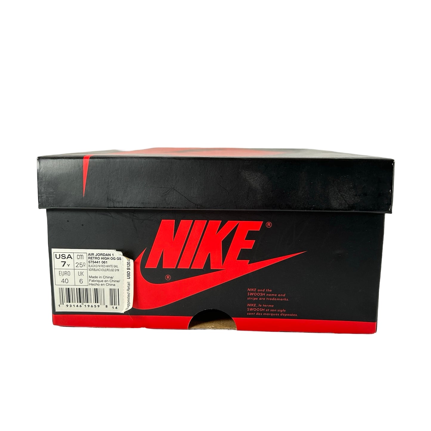 575441 061 Jordan 1 Retro High Black Gym Red (GS) [USED] - 7 Y (Used)
