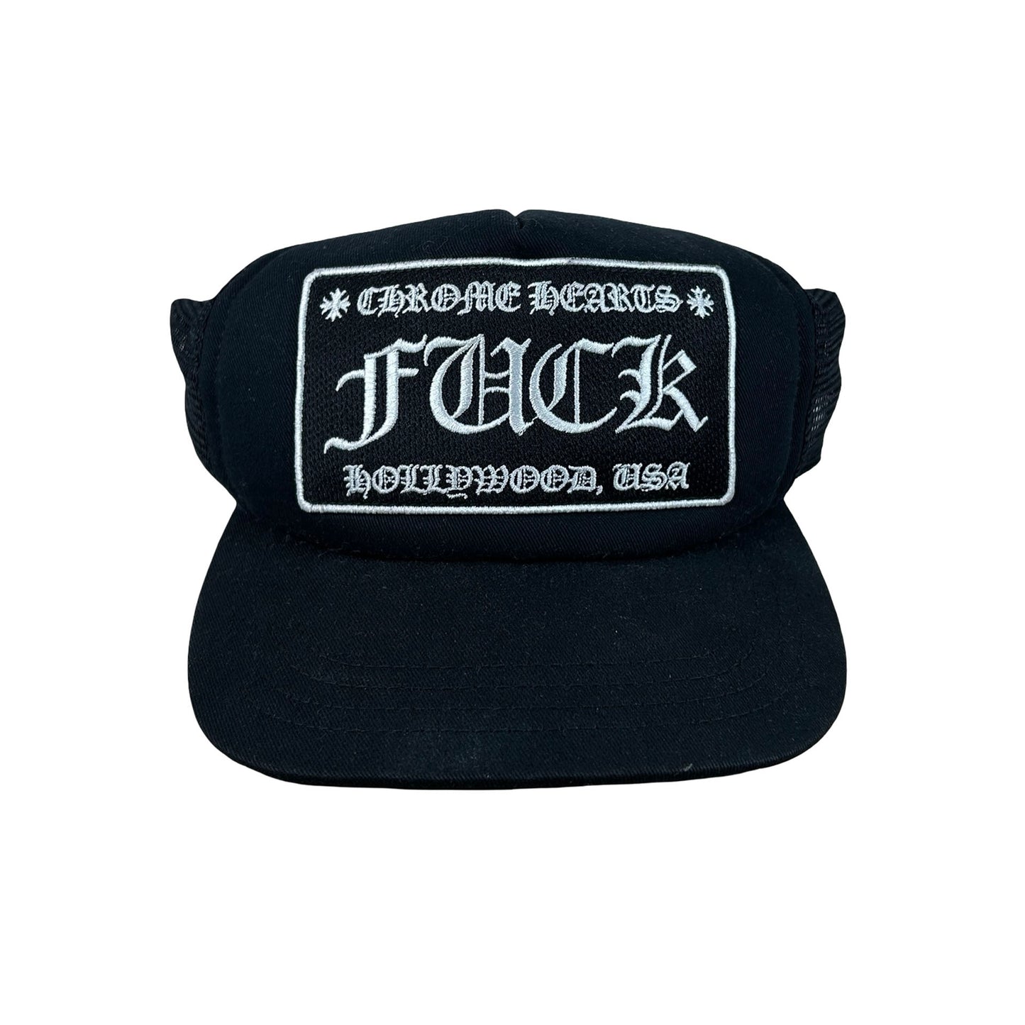 Chrome Hearts FUCK Hollywood Trucker Hat Black/Black [USED]