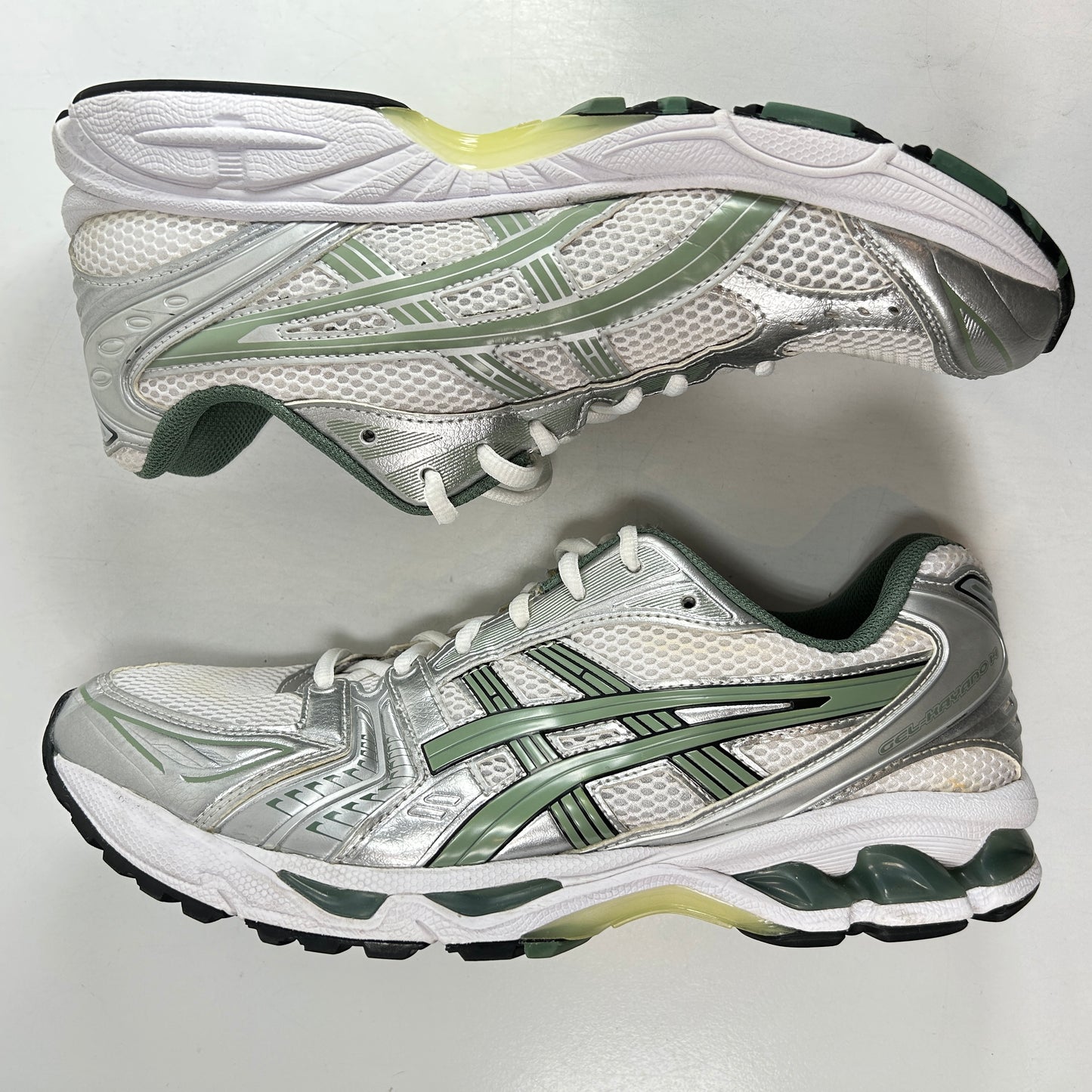 1201A019 107 ASICS Gel-Kayano 14 White Pure Silver Slate Grey Sage [USED] - 11 M (Used) (No Box)