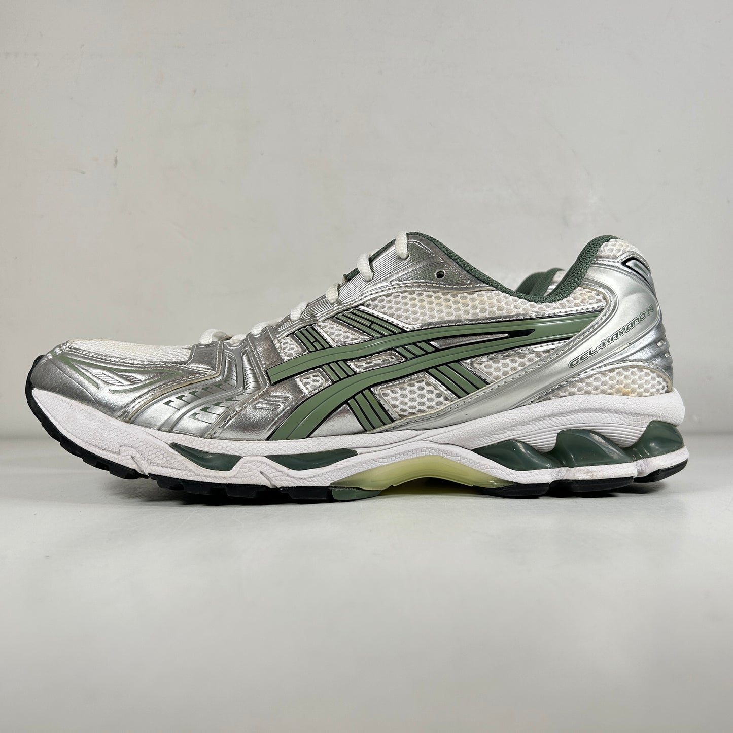 1201A019 107 ASICS Gel-Kayano 14 White Pure Silver Slate Grey Sage [USED] - 11 M (Used) (No Box)