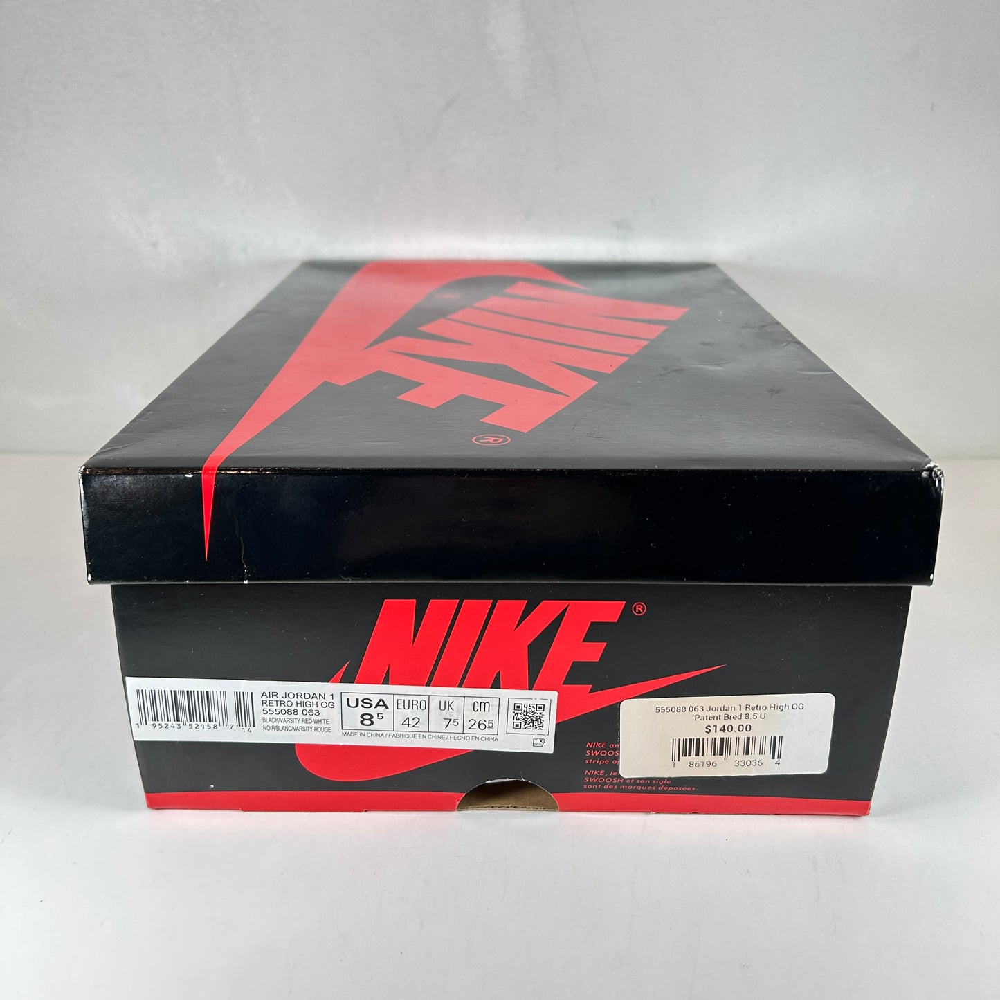 555088 063 Jordan 1 Retro High OG Patent Bred [USED] - 8.5 M (Used)