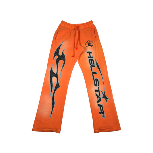 Hellstar Fire Orange Flare Bottom Sweatpants Orange Dye [USED] - M (Used2)