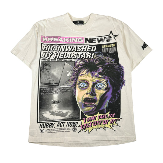 Hellstar Breaking News T-Shirt White [USED] - M (Used)