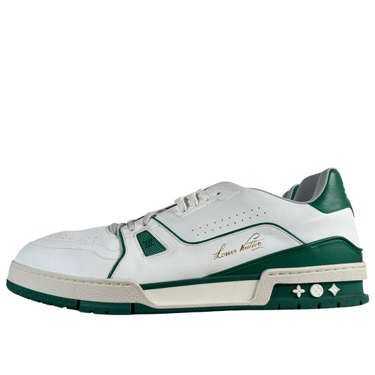 1A54HS Louis Vuitton LV Trainer Sneaker Low White Green [USED] - LV 13 (US 14.5) (Used) (No Box)