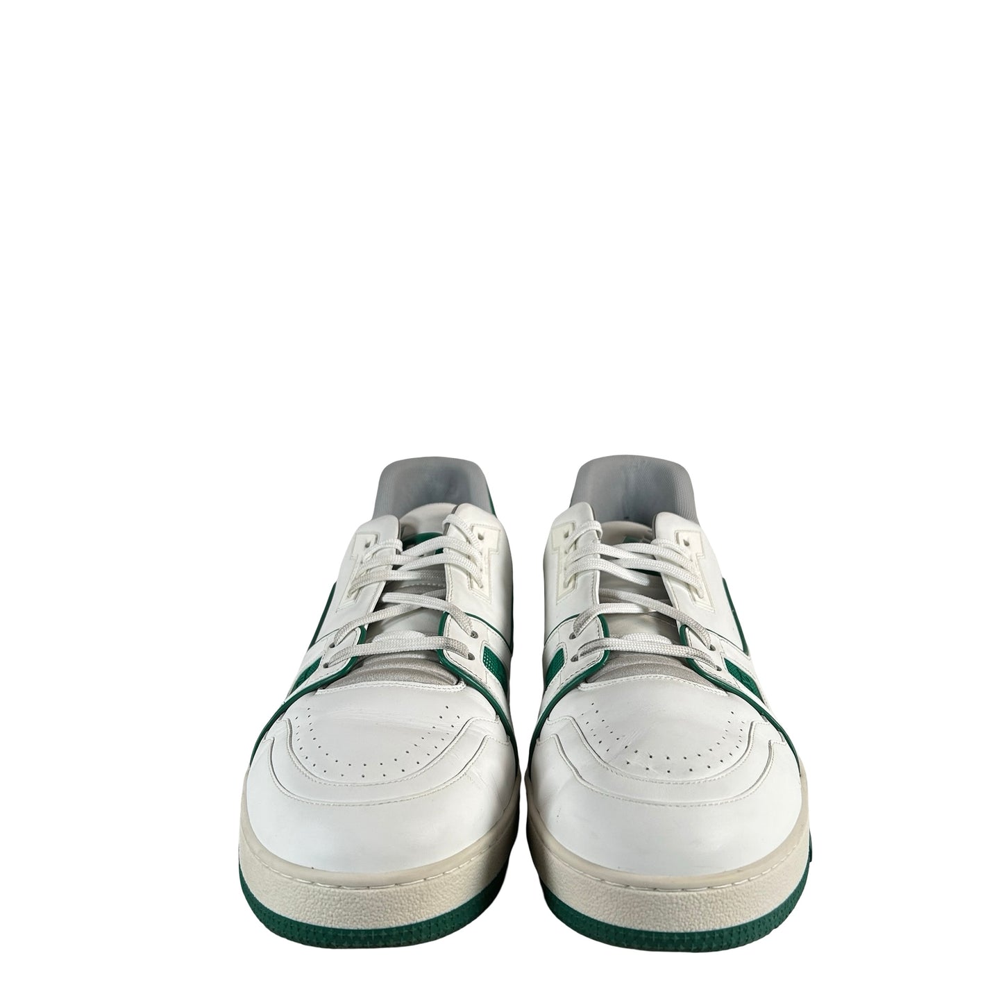 1A54HS Louis Vuitton LV Trainer Sneaker Low White Green [USED] - LV 13 (US 14.5) (Used) (No Box)