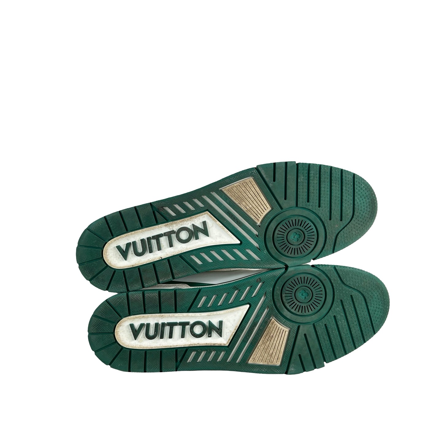 1A54HS Louis Vuitton LV Trainer Sneaker Low White Green [USED] - LV 13 (US 14.5) (Used) (No Box)