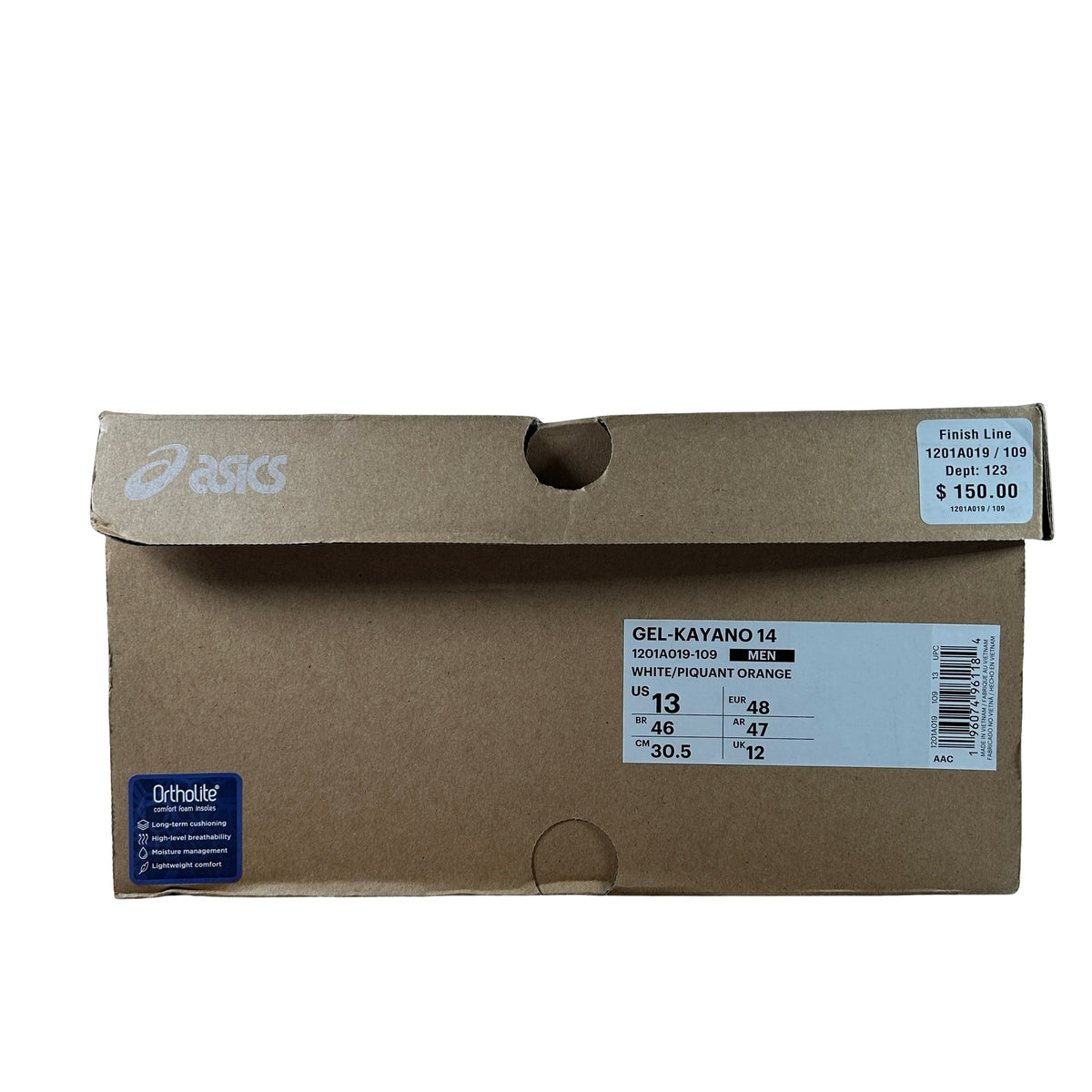 1201A019 109 ASICS Gel-Kayano 14 White Piquant Orange [USED] - 13 M (Used)