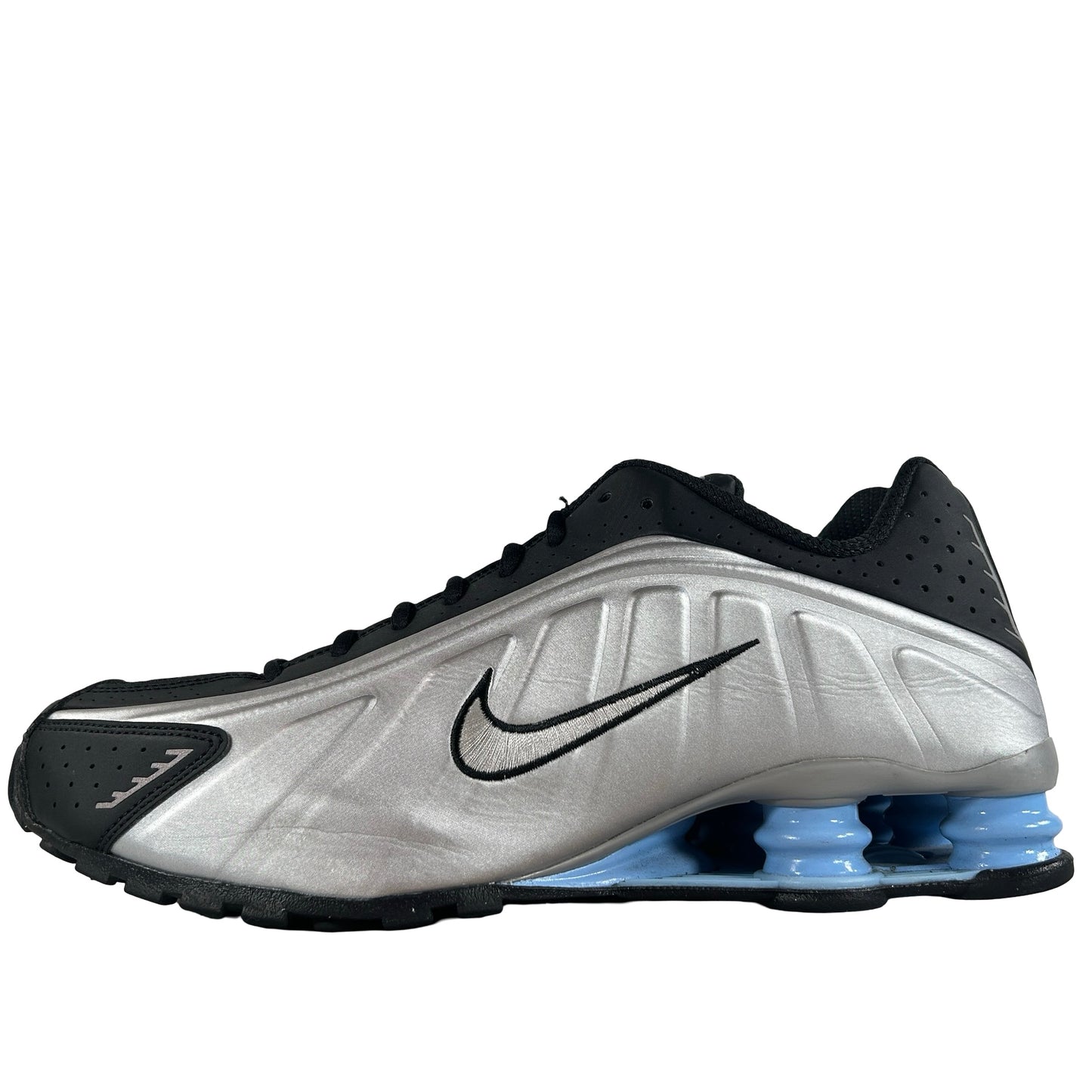 HQ1988 004 Nike Shox R4 Metallic Silver Black Psychic Blue [USED] - 11.5 M (Used)