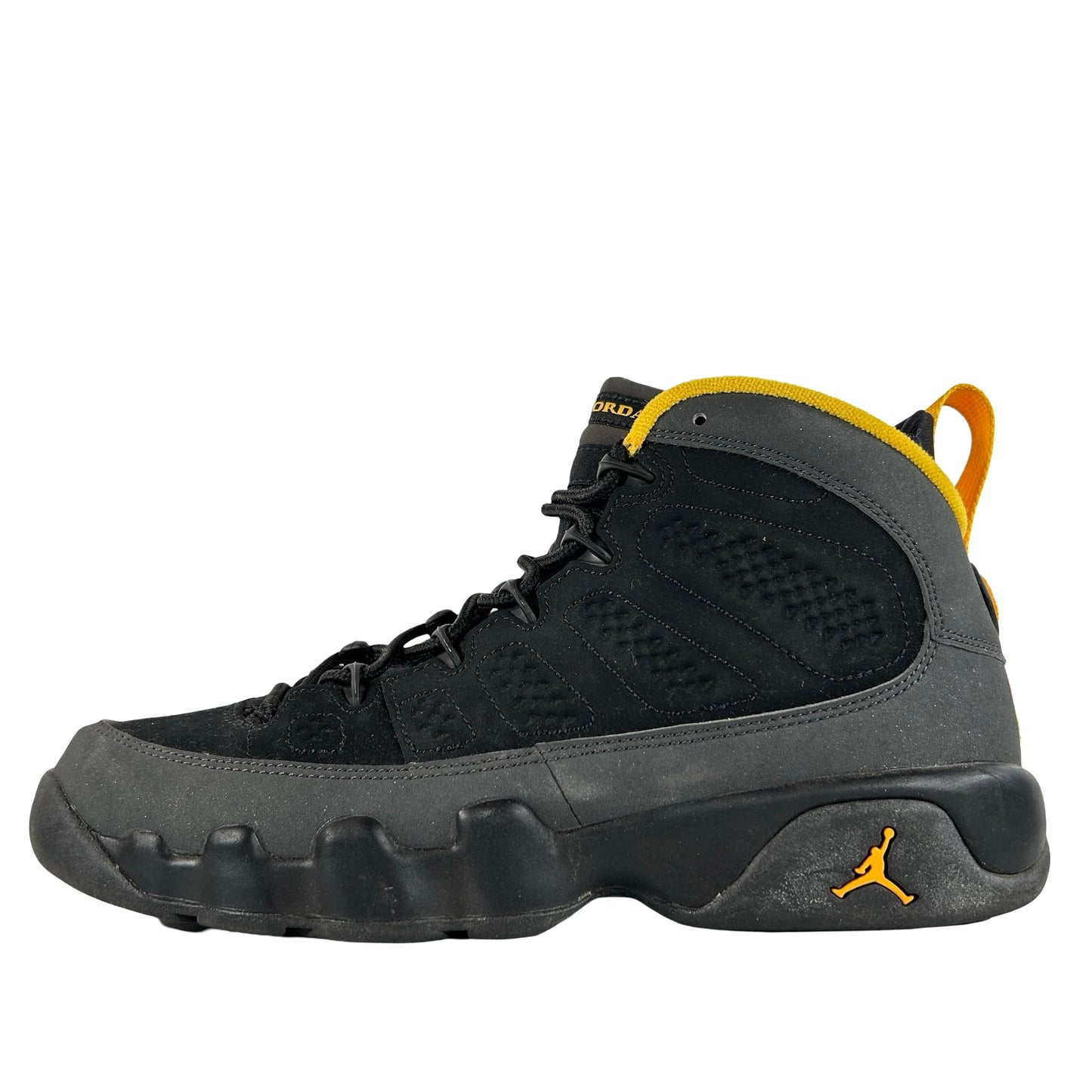 302359 070 Jordan 9 Retro Dark Charcoal University Gold (GS) [USED] - 7 Y (Used)