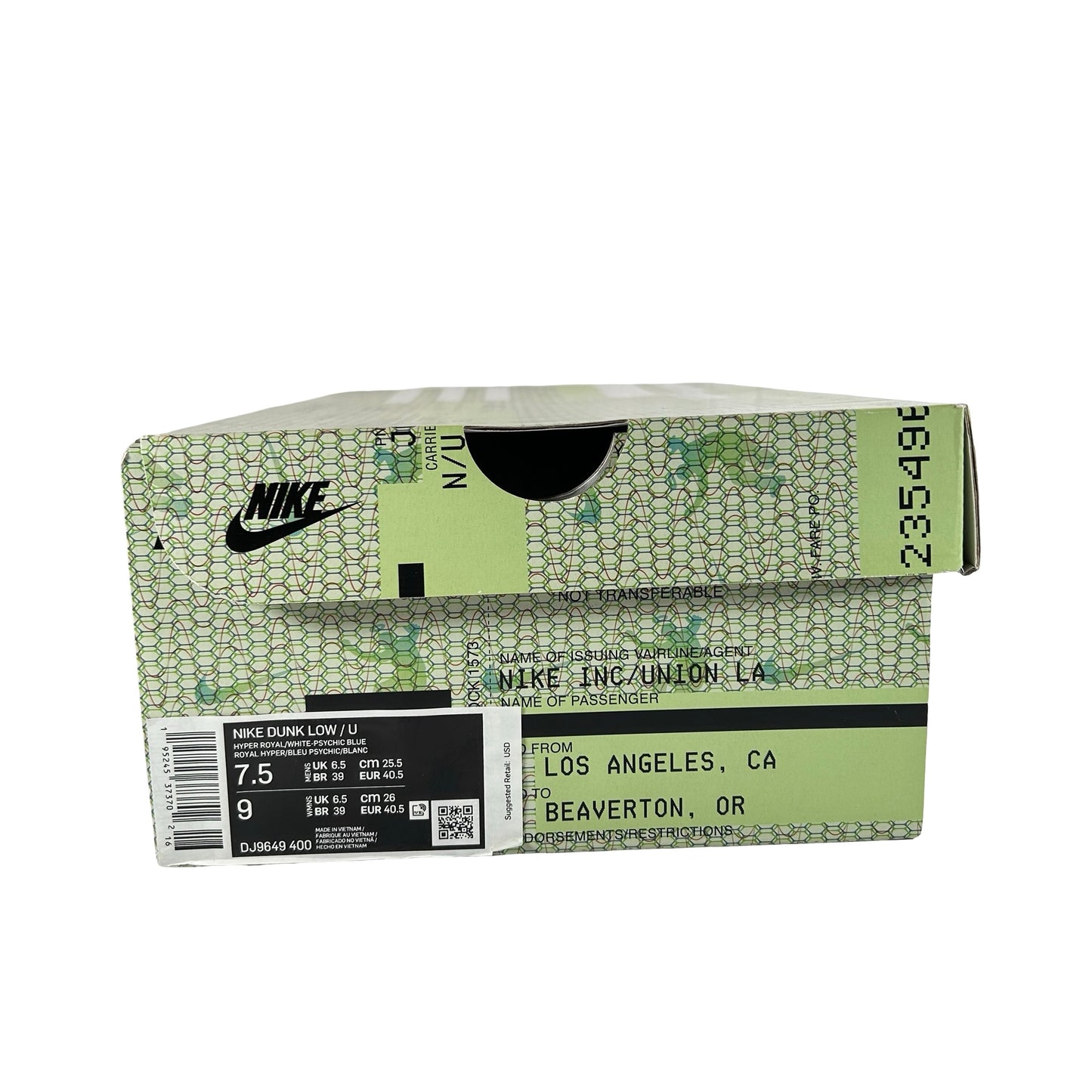 DJ9649 400 Nike Dunk Low Union Passport Pack Argon [USED] - 7.5 M (Used)
