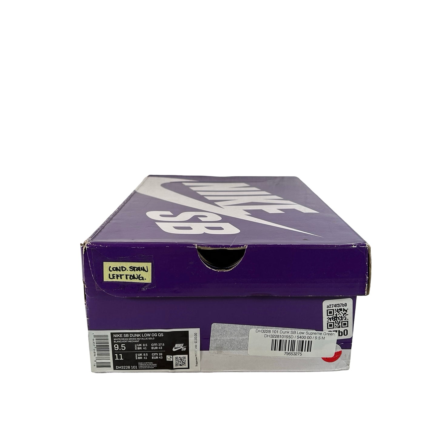 DH3228 101 Dunk SB Low Supreme Green [CONDITIONAL] - 9.5 M (Stain On Left Tongue)