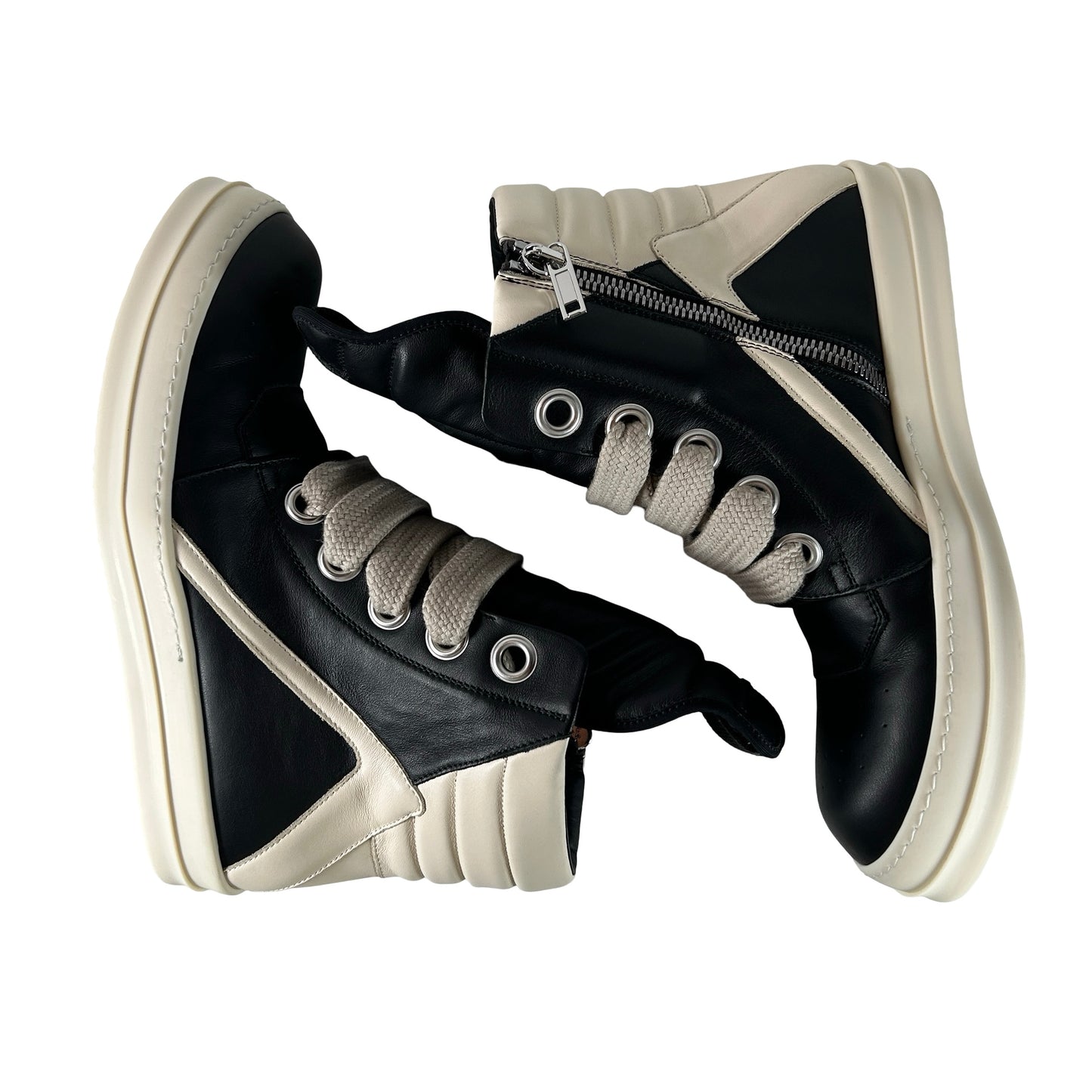 RU02E1898 Rick Owens Concordians Jumbo Laced Geobasket Black Milk [USED] - EU 44 (Used)