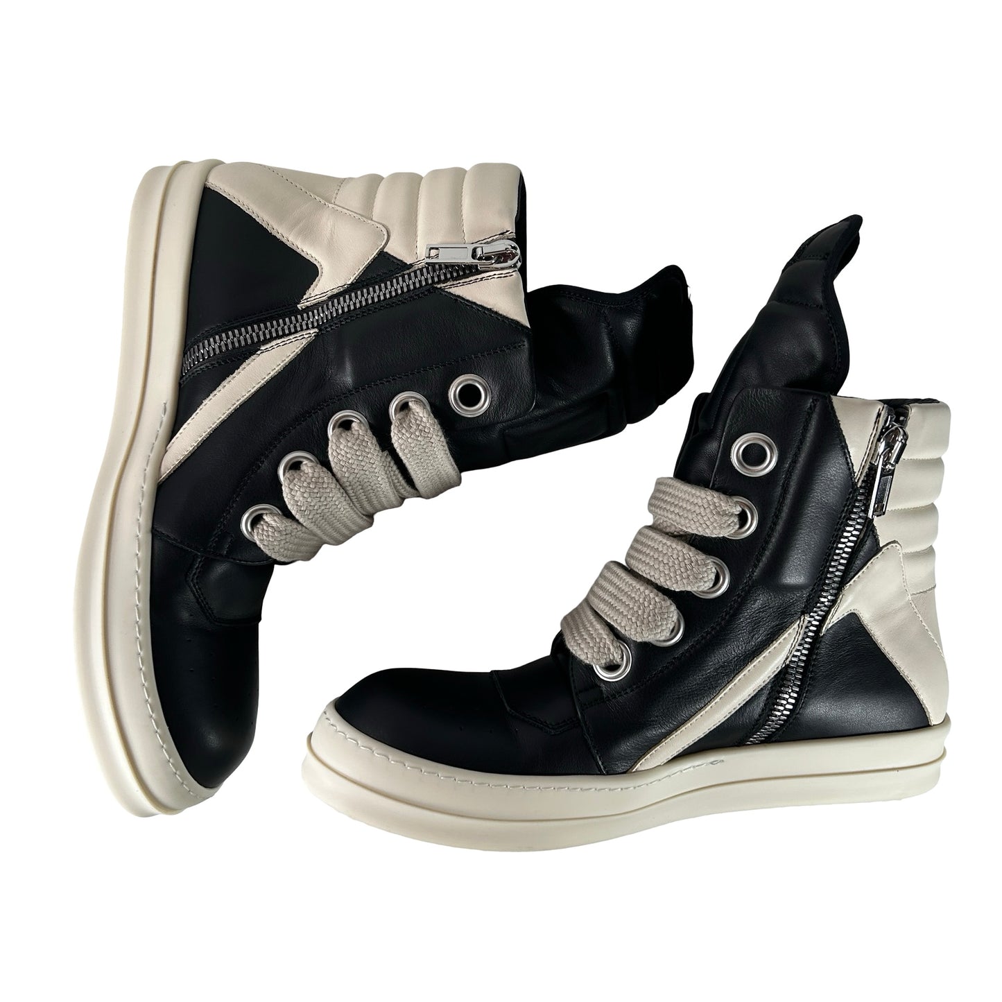 RU02E1898 Rick Owens Concordians Jumbo Laced Geobasket Black Milk [USED] - EU 44 (Used)
