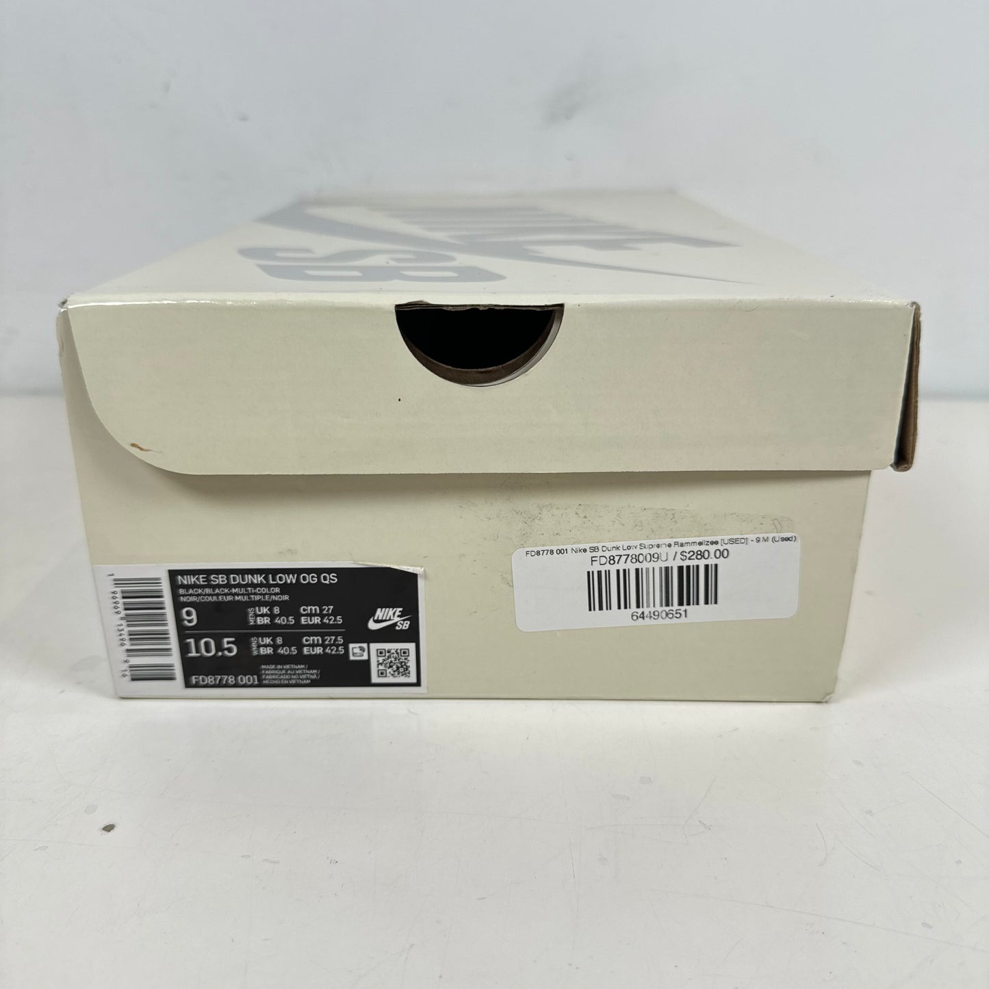 FD8778 001 Nike SB Dunk Low Supreme Rammellzee [USED] - 9 M (Used)