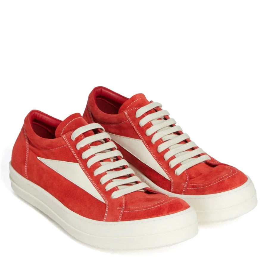 RR01F2897 LVSCOX 7311 Rick Owens Temple Suede Vintage Low Sneaker Carnelian Milk