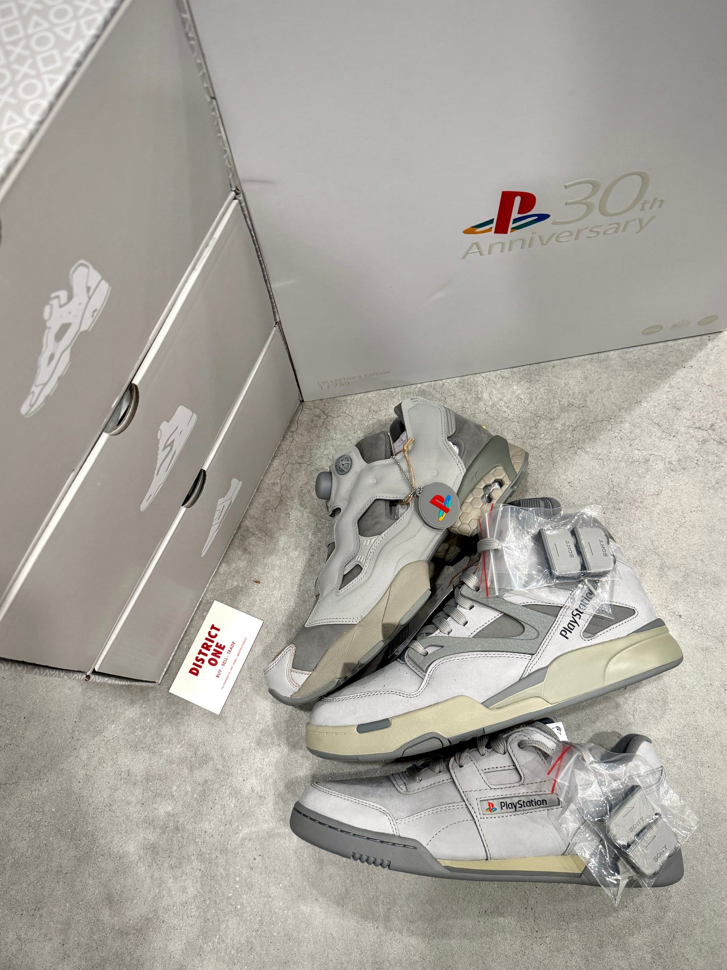 100265884 Reebok Workout Plus, Reebok Pump Omni Zone II & Reebok Instapump Fury 94 PlayStation 30th Anniversary Stacking Box