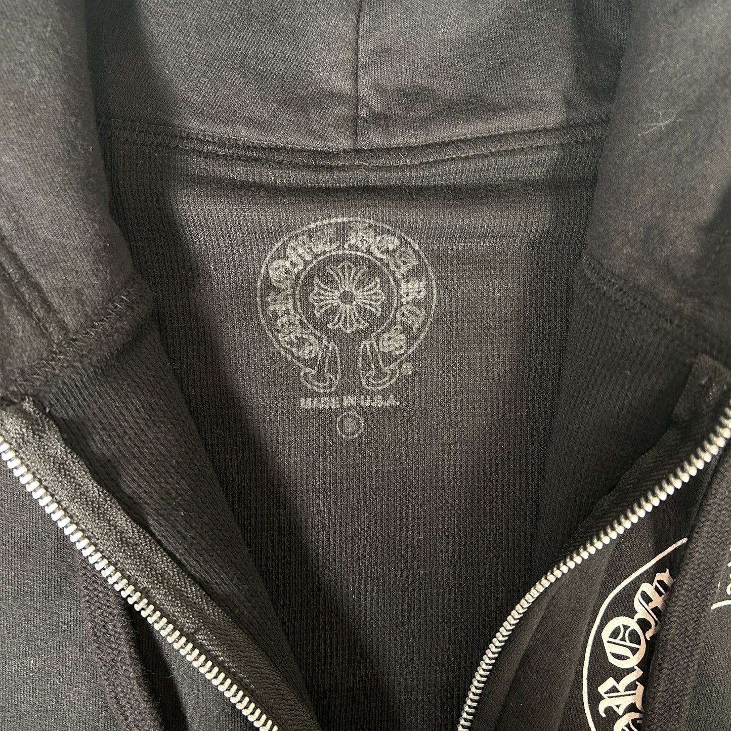 Chrome Hearts Horseshoe Floral Cross Sleeve Thermal Lined Zip Up Hoodie Black/White [USED] - S (Used)