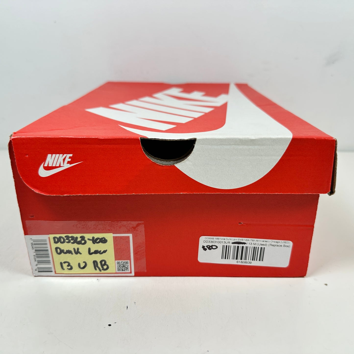 DD3363 100 Nike Dunk Low EMB NBA 75th Anniversary Chicago [USED] - 13 M (Used) (Replace Box)