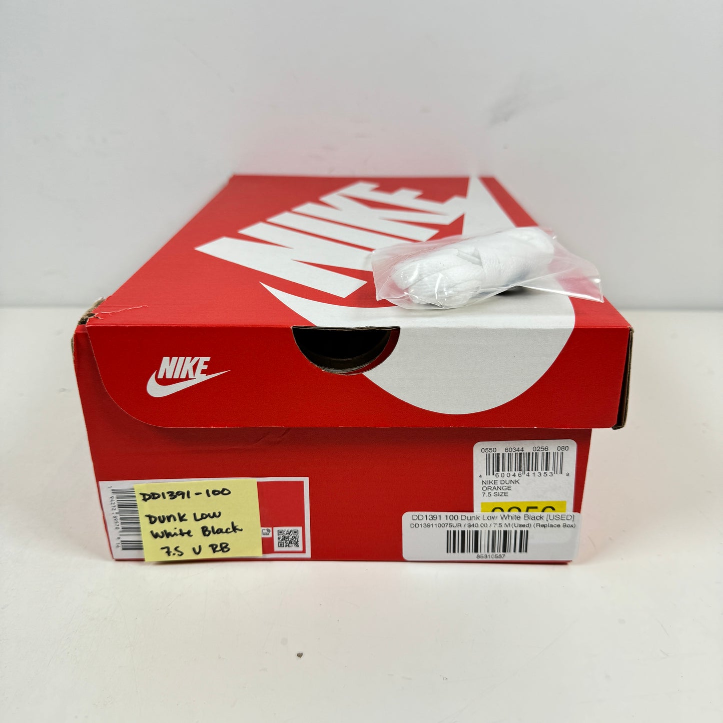 DD1391 100 Dunk Low White Black [USED] - 7.5 M (Used) (Replace Box)