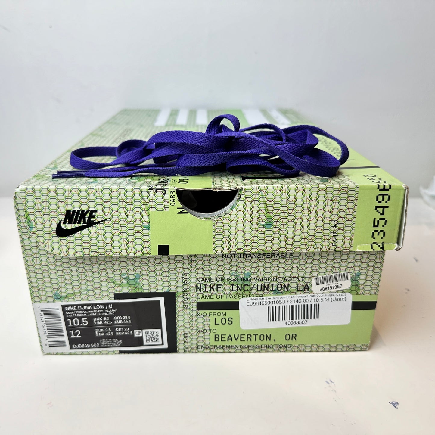 DJ9649 500 Nike Dunk Low Union Passport Pack Court Purple [USED] - 10.5 M (Used)