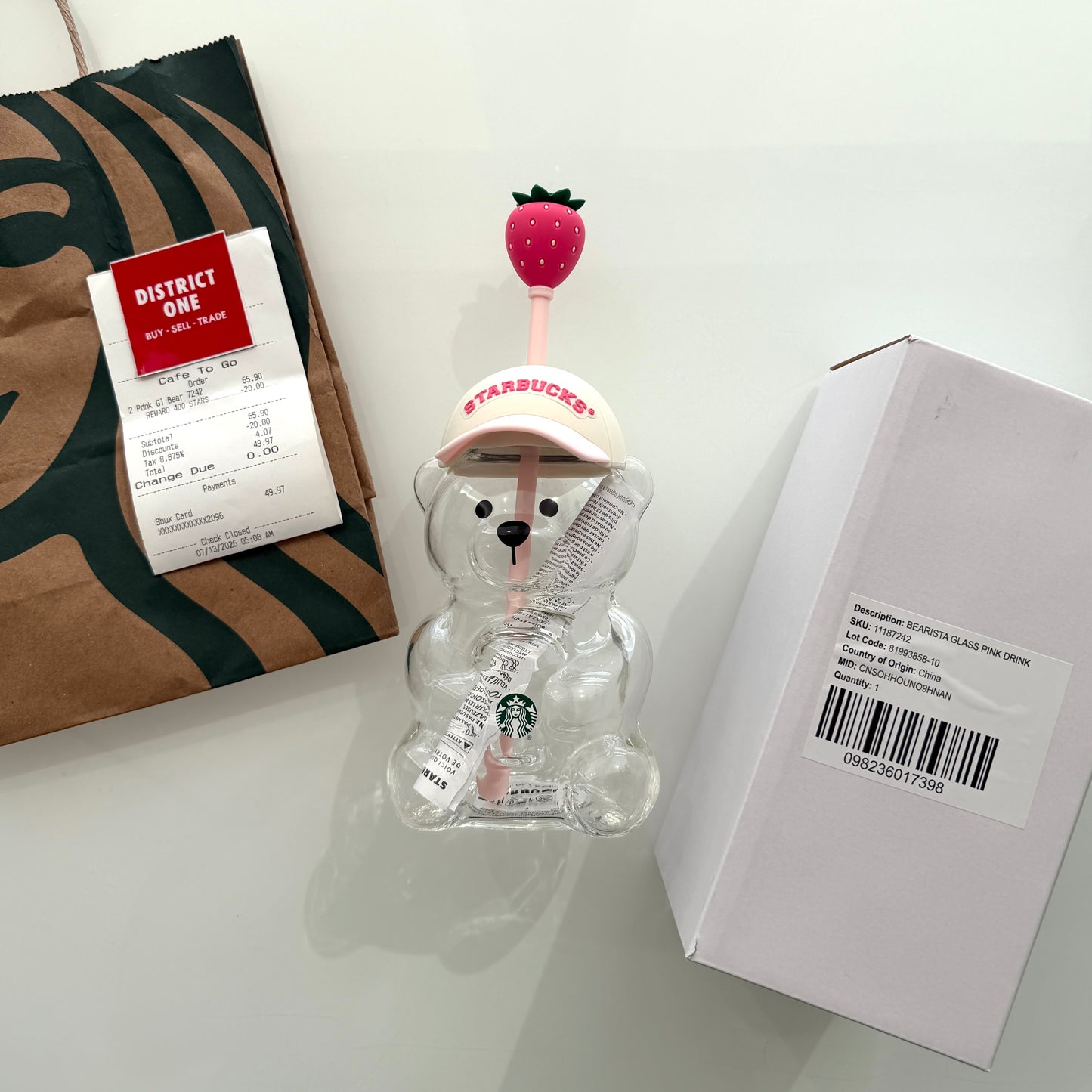 Starbucks Pink Bearista Glass Tumbler Cup