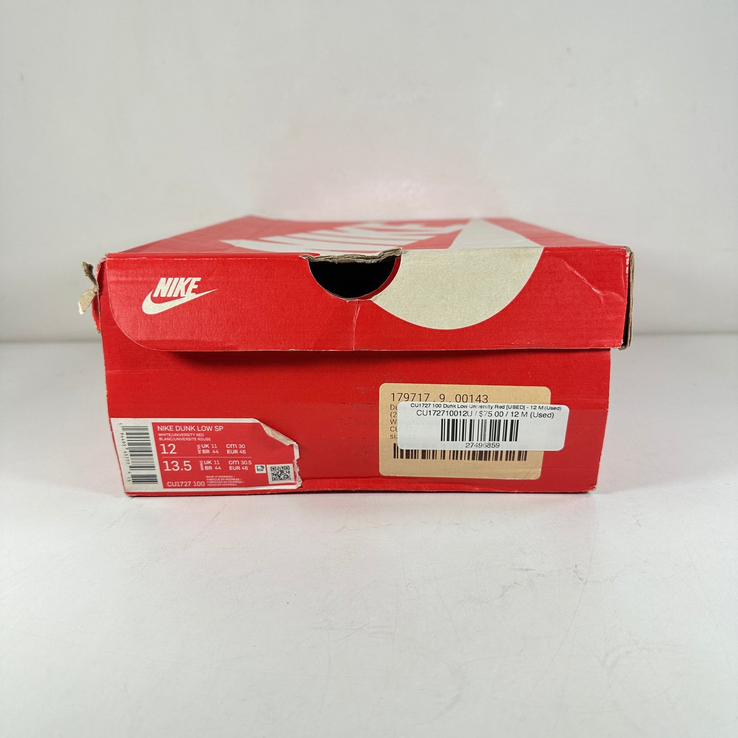 CU1727 100 Dunk Low University Red [USED] - 12 M (Used)