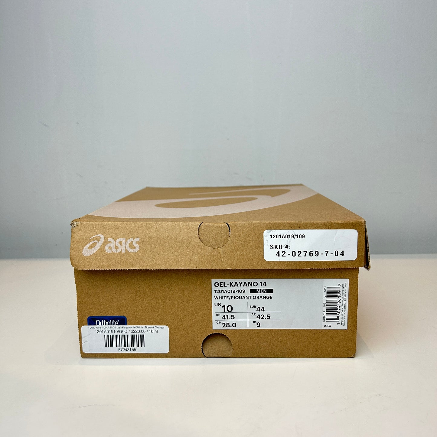 1201A019 109 ASICS Gel-Kayano 14 White Piquant Orange [USED] - 10 M (Used)
