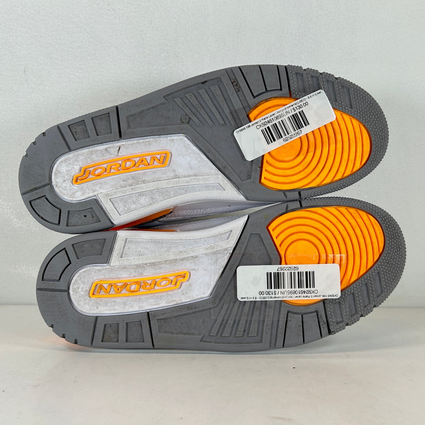 CK9246 108 Jordan 3 Retro Laser Orange (Women's) [USED] - 9.5 W (Used) (No Box)