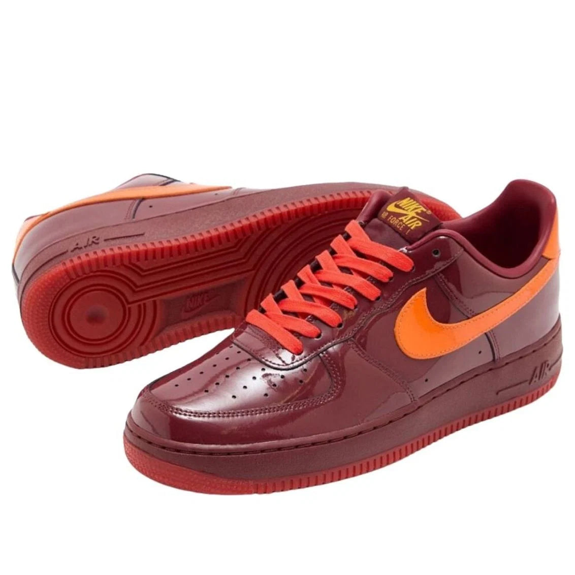 IO4489 601 Nike Air Force 1 Low Patent Leather Dark Team Red Safety Orange [NO BOX]