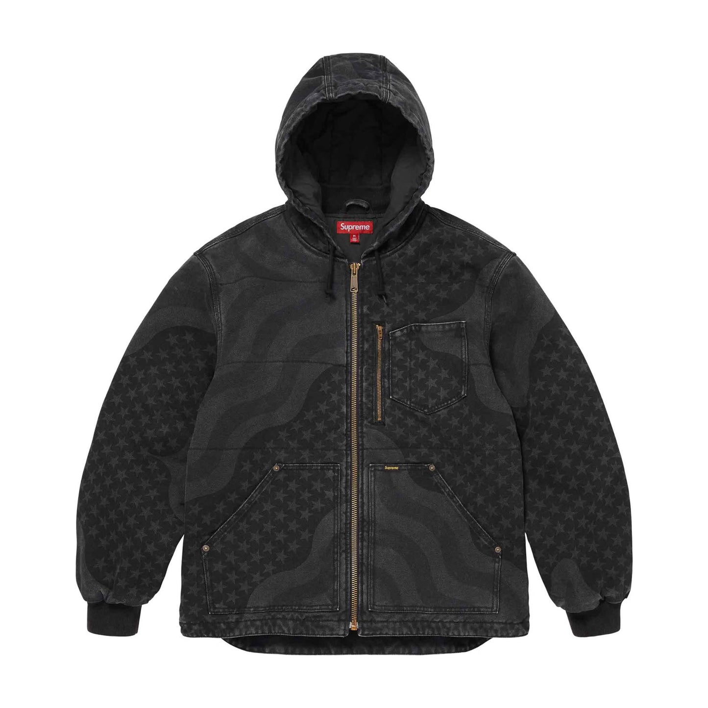 Supreme Flag Quilted Hooded Work Jacket Black