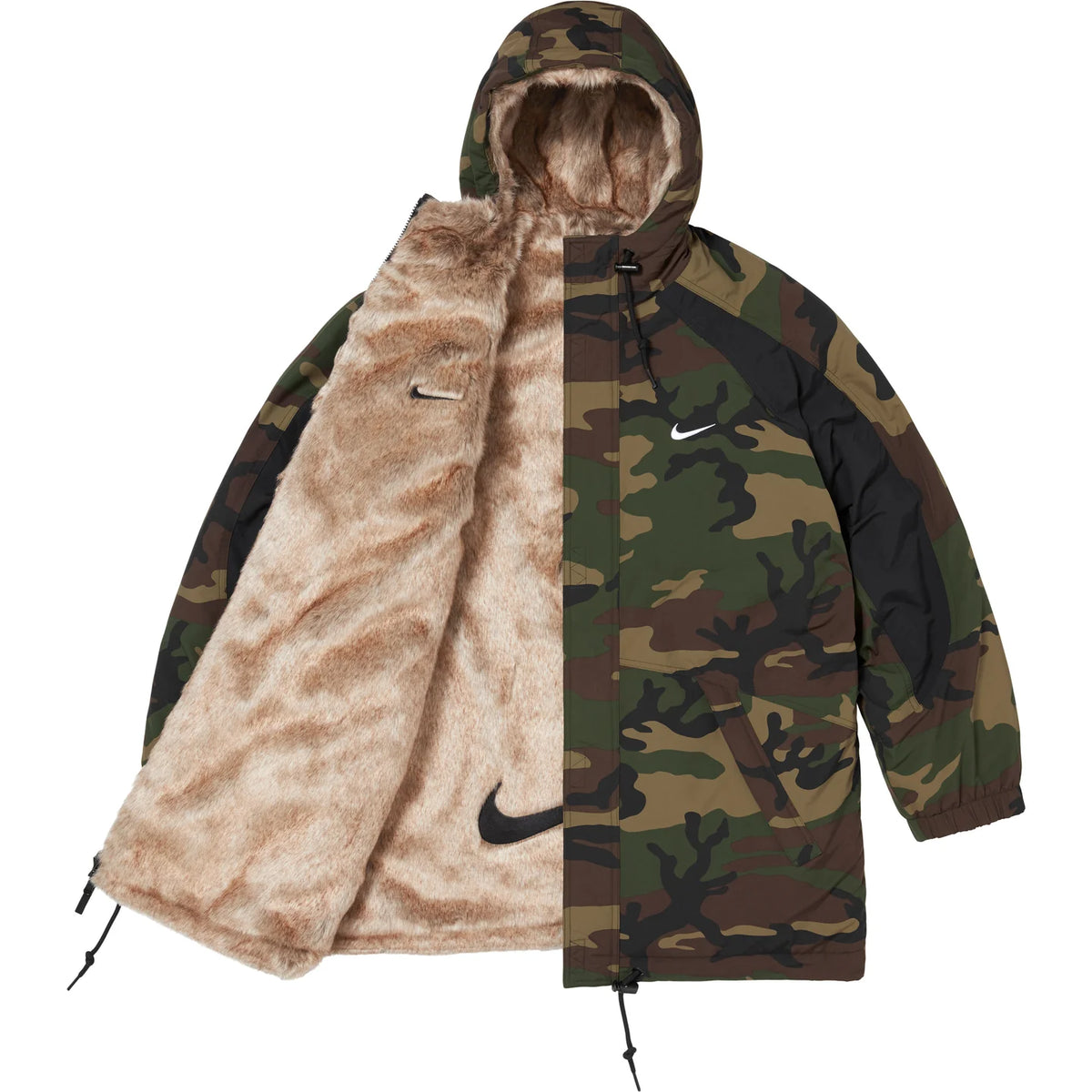 Supreme Nike Faux Fur Reversible Parka Woodland Camo