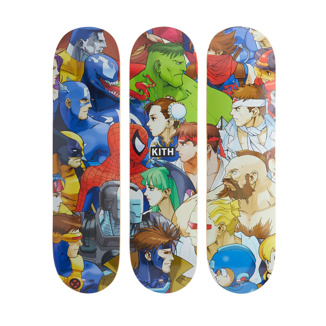 Kith x Marvel vs. Capcom Triptych Set of 3 Skateboard Deck