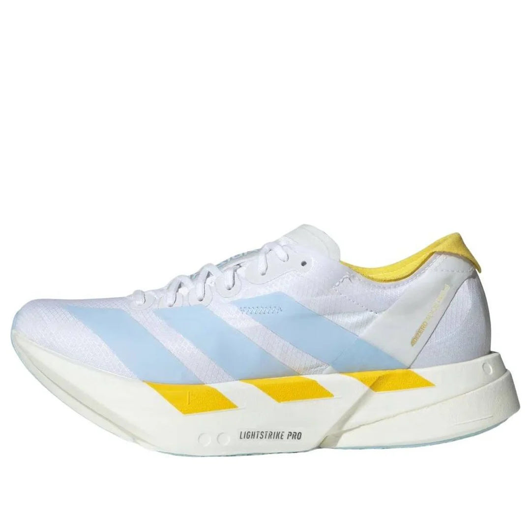 KI9387 adidas Adizero Adios Pro 4 White Glow Blue Yellow (Women's)