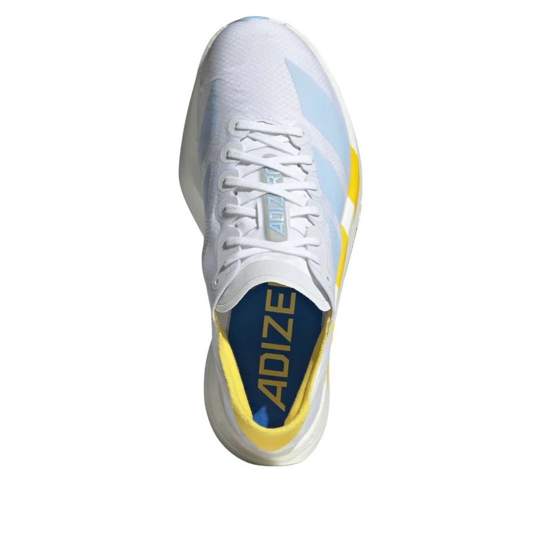 KI9387 adidas Adizero Adios Pro 4 White Glow Blue Yellow (Women's)