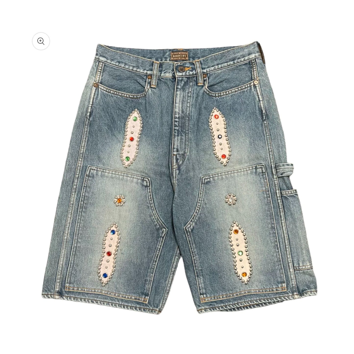 Kapital Double Knee Studded Jean Shorts Indigo Multi [USED] - 36 (Used)