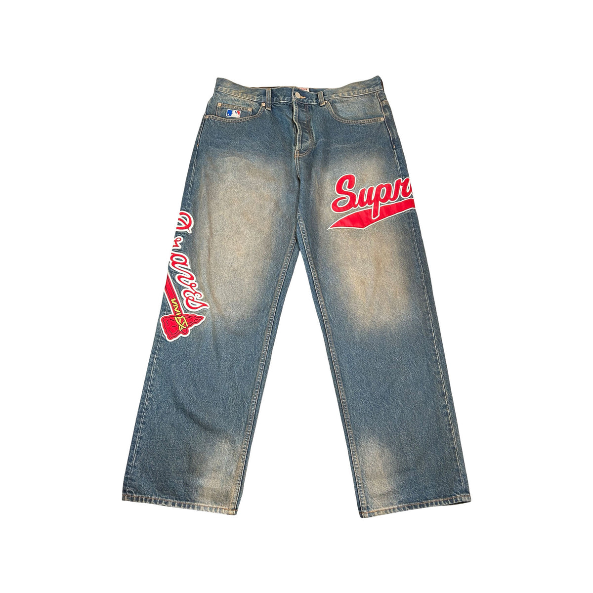 Supreme Mitchell & Ness Atlanta Braves Loose Fit Jean Blue [USED] - 34 (Used)