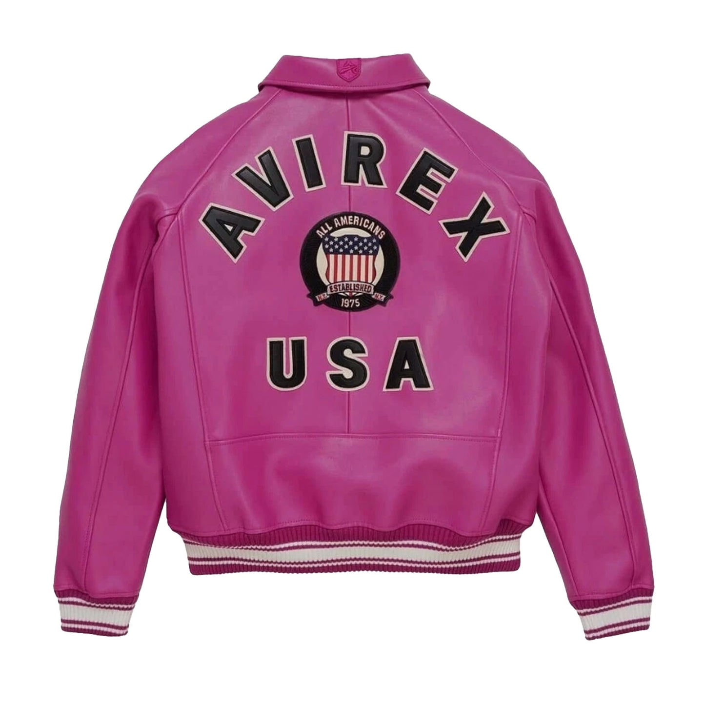 New Men's Avirex Icon Genuine Leather American Jacket Pink Avirex Bomber Jacket [USED] - L (Used)